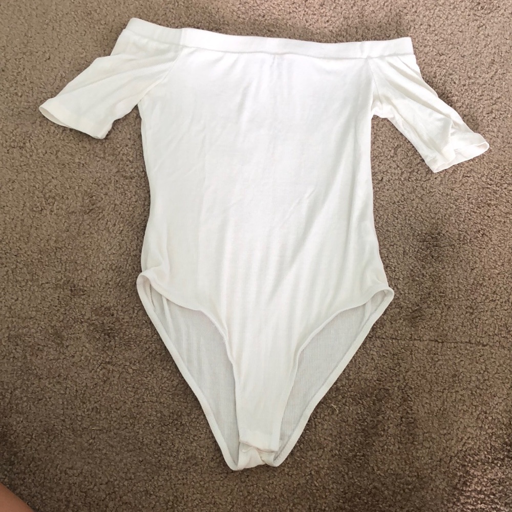 White off the shoulder one-piece
